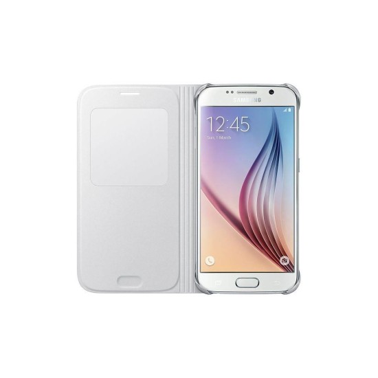 Samsung Galaxy S6 S-View Cover Deri Beyaz EF-CG920PWEGWW