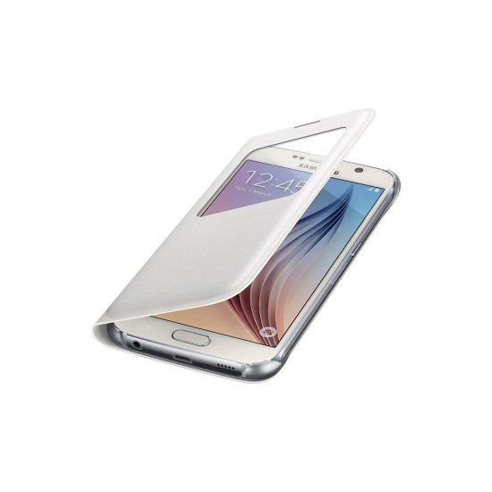 Samsung Galaxy S6 S-View Cover Deri Beyaz EF-CG920PWEGWW