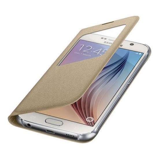 Samsung Galaxy S6 S-View Kılıf Tekstil Altın EF-CG920BFEGWW